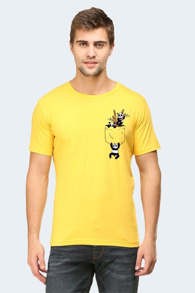 Pocket Panda DTF Print on Yellow TpShirt for POD Dropshipping in India