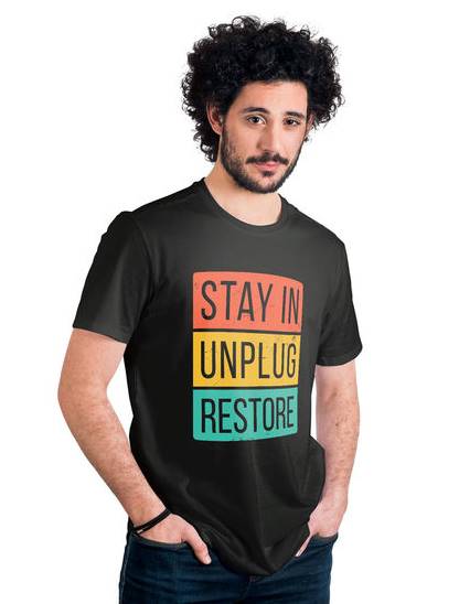 Restore Quirky T-Shirt India - Funky Motivational Pre-printed DTF Black T-shirt Printing in india